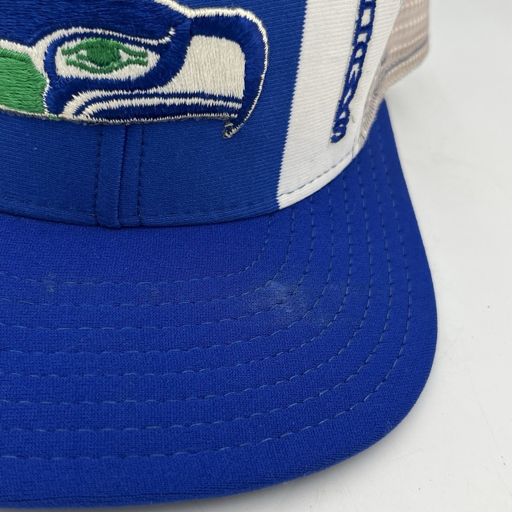 Seattle Seahawks AJD Lucky Stripes NFL Vintage 80s/90s Trucker Snapback Cap Hat - Picture 2 of 8